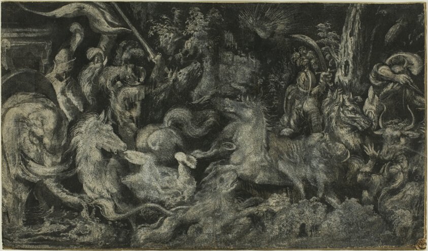 Melchior Bocksberger, A Nightmare (after 1573) — a dark hallucinatory scene of a figure assailed by presences from sleep, representing intrusive traumatic memory